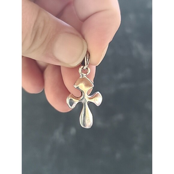 925 Sterling Silver Puffy Cross Pendant Vintage - Picture 1 of 10
